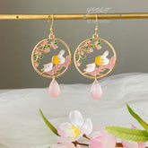 Pink Sakura Cherry Blossom Bunny Moon Earrings - Japanese Sakura rabbit Earrings - Bunny earrings